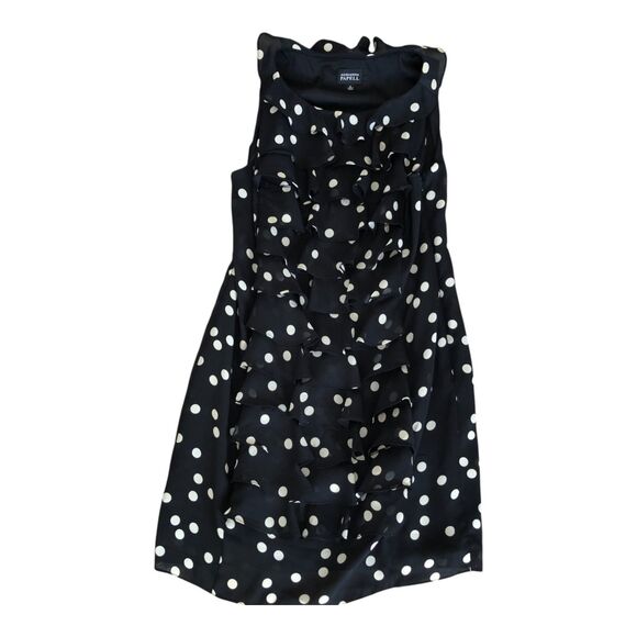 ADRIANNA PAPELL Black Polka Dot Sleeveless Feminine Ruffle Sheath Dress 12 - Picture 1 of 12